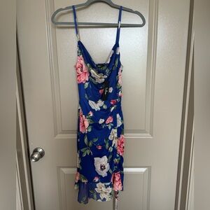 Lulus floral blue draped neck dress